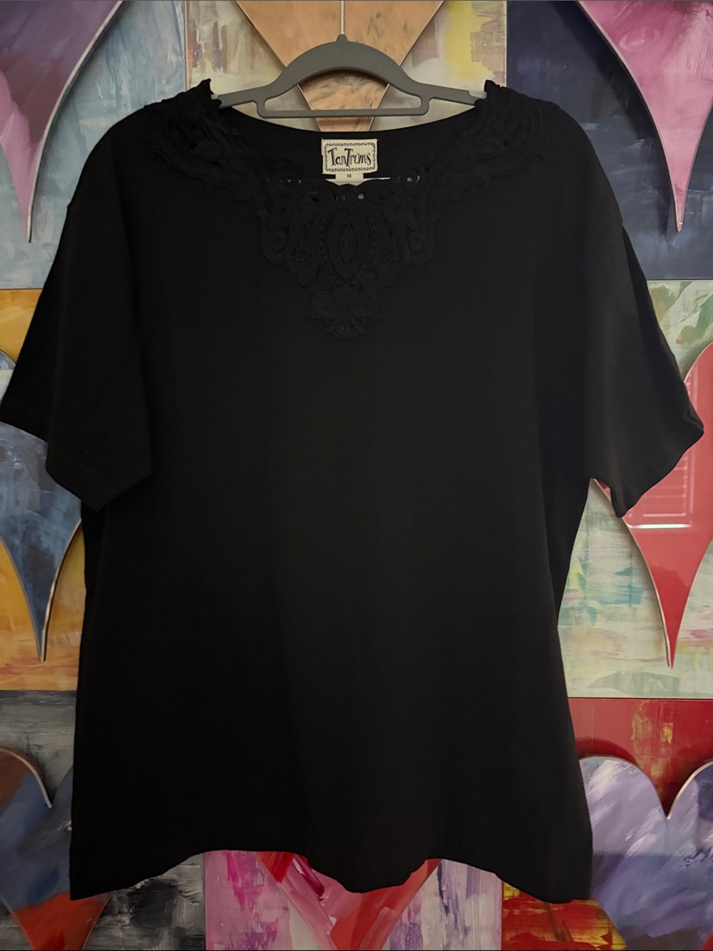 Tantrums Black Embroidered Appliqué Top